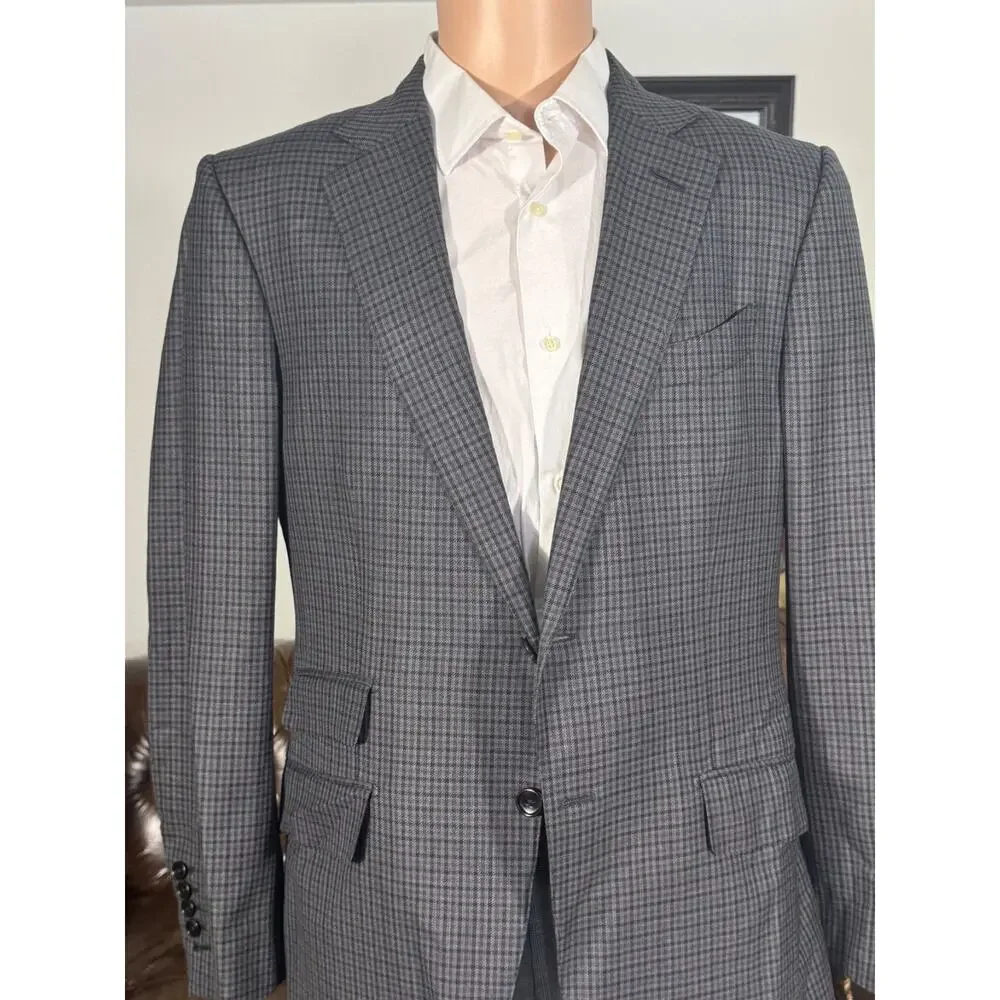 Tom Ford Wool Silk Houndstooth 2Pc Suit 52IT 42R US Notch Lapel Men's EUC Gray